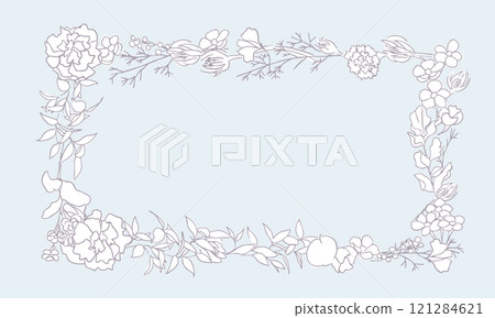 手繪植物線圖插圖。線條畫向量花圖。簡單的植物裝飾框架。 121284621