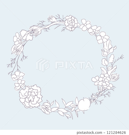 Hand drawn line drawing illustration of plants. Line drawing vector flower illustration. Simple decorative frame of plants. 121284626
