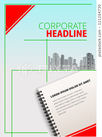 Notepad with corporate headline text and cityscape background for business communication design Notepad with corporate headline text and cityscape background for business communication design 121284730