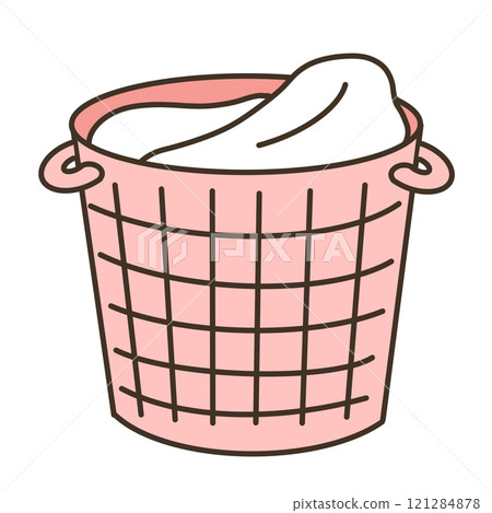 裝滿粉紅色洗衣籃的插圖 121284878