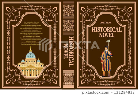 Cover design for a historical novel featuring saint peter's basilica and a member of the pontifical swiss guard 121284932