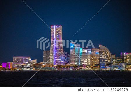 Yokohama cityscape in Japan - Yorunoyo 2024 - Minato Mirai and Sakuragicho Station direction... Landmarks and other landmarks turn purple... = 8th 121284979