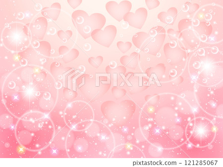 Sparkling background of hearts diving into the bottom of the water, pink, illustration, cute, horizontal 121285067