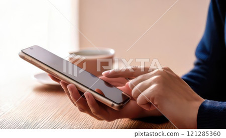 《AI image》Hands operating a smartphone 121285360