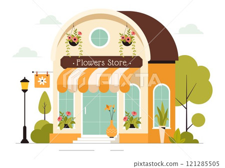 Professional Florist Working Vector Illustration featuring a Flower Store Creating Beautiful Gift Bouquets and Floral Trade in a Flat Style Background 121285505