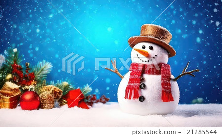 [AI圖像]閃閃發光的雪人和雪花背景 121285544