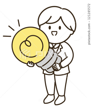 一個穿著西裝的男人拿著燈泡的簡單插圖 一個穿著西裝的男人拿著燈泡的簡單插圖 121285572