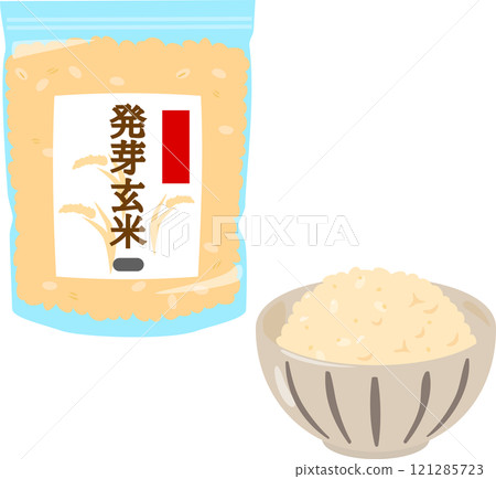 發芽糙米裝在袋子裡,發芽糙米裝在碗裡 發芽糙米裝在袋子裡,發芽糙米裝在碗裡 121285723