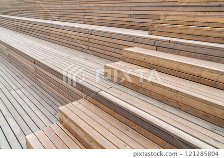 Outdoor wooden steps with clean design and natural finish Outdoor wooden steps with clean design and natural finish 121285804