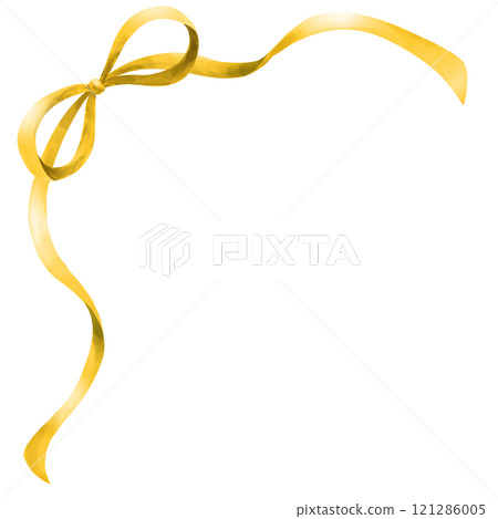 揮舞金蝴蝶結緞帶的水彩插圖 121286005