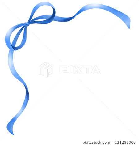 揮舞著藍色蝴蝶結絲帶的水彩插圖 121286006