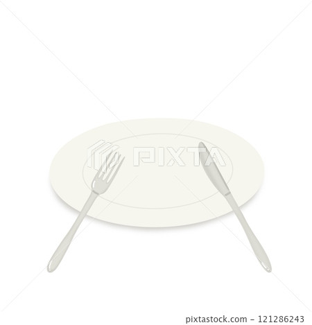 Simple plate knife fork illustration white Simple plate knife fork illustration white 121286243