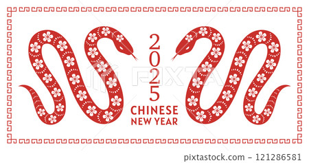 Asian new year banner with red snake 121286581
