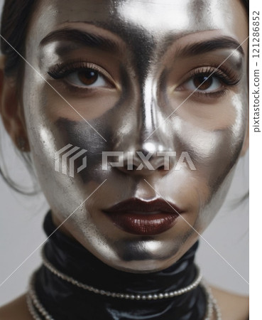 stylish portrait of woman in silver color stylish portrait of woman in silver color 121286852