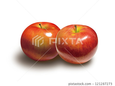 鮮紅光滑的成熟蘋果，帶有陰影的白色背景材料 121287273