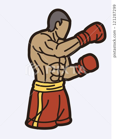 Martial Art Boxing Sport Fighter Action Kickboxing Muay Thai Cartoon Graphic Vector 121287299