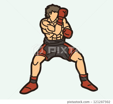 Martial Art Boxing Sport Fighter Action Kickboxing Muay Thai Cartoon Graphic Vector 121287302