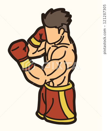 Martial Art Boxing Sport Fighter Action Kickboxing Muay Thai Cartoon Graphic Vector 121287305
