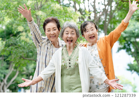 Senior women friends smiling 121287339
