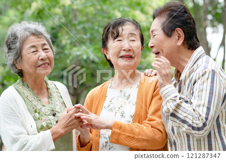 Senior women friends smiling Senior women friends smiling 121287347