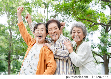 Senior women friends smiling Senior women friends smiling 121287363