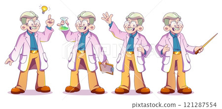 Professor chemist cartoon character set 121287554