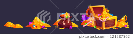 Treasure chest and piles of gold set 121287562
