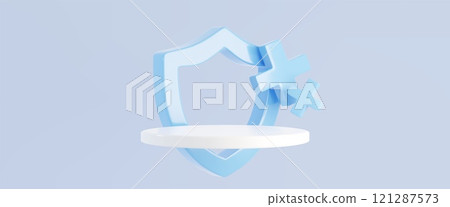 3d health care display with podium, shield, cross 3d health care display with podium, shield, cross 121287573