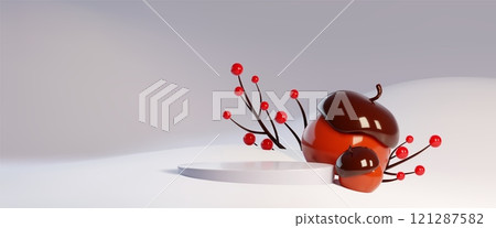 3d winter setup with white circular podium 121287582