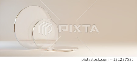 3d luxury beige podium with circle glass platform 121287583