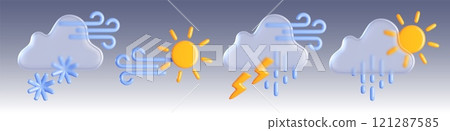 Modern weather forecast symbols in 3d 121287585