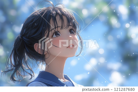 Illustration of a close-up of a high school girl's facial expression "AI generated image" Illustration of a close-up of a high school girl's facial expression "AI generated image" 121287680