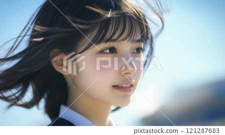 清風中搖曳的女高中生秀發「AI生成影像」 121287683