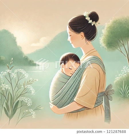 A mother holding a baby 121287688