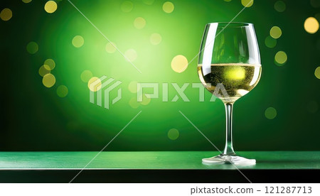 [AI圖像]綠色背景和香檳倒入玻璃杯 121287713