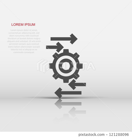 Process icon in flat style. Arrow and gear vector illustration on white isolated background. Optimization business concept. Process icon in flat style. Arrow and gear vector illustration on white isolated background. Optimization business concept. 121288096
