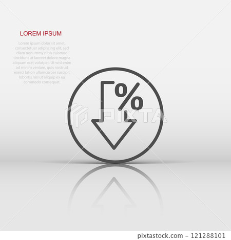 Decline arrow icon in flat style. Decrease vector illustration on white isolated background. Revenue model business concept. 121288101