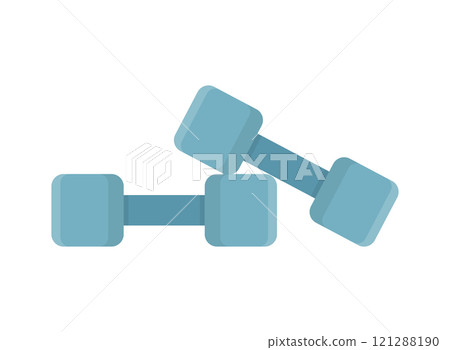 Dumbbell icon in flat style. Workout gym tool vector illustration on isolated background. Barbell fitness equipment sign business concept. Dumbbell icon in flat style. Workout gym tool vector illustration on isolated background. Barbell fitness equipment sign business concept. 121288190