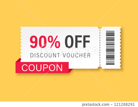 Gift voucher icon in flat style. 90% discount vector illustration on isolated background. Promotion coupon sign business concept. Gift voucher icon in flat style. 90% discount vector illustration on isolated background. Promotion coupon sign business concept. 121288291