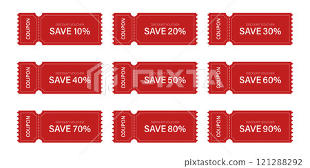 Gift voucher icon set in flat style. Discount vector illustration on isolated background. Promotion coupon sign business concept. Gift voucher icon set in flat style. Discount vector illustration on isolated background. Promotion coupon sign business concept. 121288292