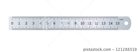 Metric measurement icon in flat style. Metal measure scale vector illustration on isolated background. Ruler scale sign business concept. 121288319