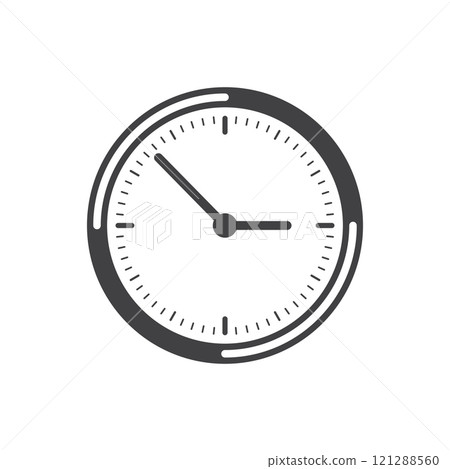 Clock icon in flat style. Round watch vector illustration on isolated background. Timer sign business concept. 121288560