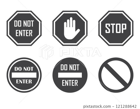 Stop icons set in flat style. Warning symbol vector illustration on isolated background. Do not enter sign business concept. Stop icons set in flat style. Warning symbol vector illustration on isolated background. Do not enter sign business concept. 121288642