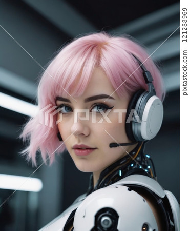 portrait woman cyborg modern technology 121288969