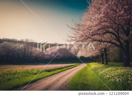 blooming spring park country landscape 121289004