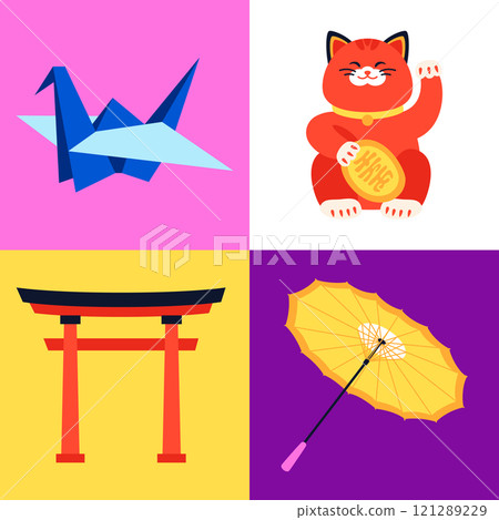 Souvenirs from Japan - set of flat design style colorful illustrations 121289229
