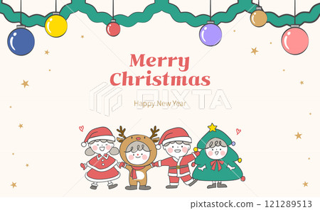 Merry Christmas concept with Santa, deer and tree together. 121289513