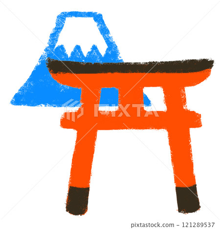 Crayon touch New Year image Torii and Mt. Fuji 121289537