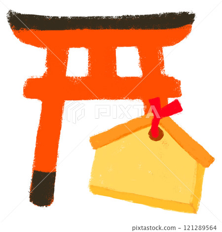 蠟筆觸摸新年形象鳥居和繪馬 121289564