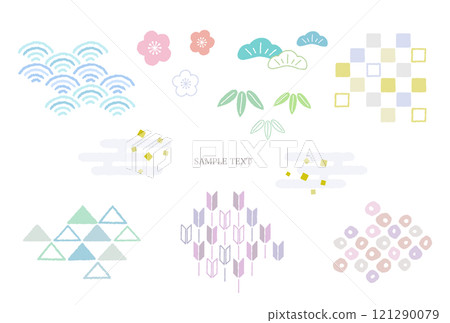 Pastel color hand-drawn Japanese style illustration set 121290079